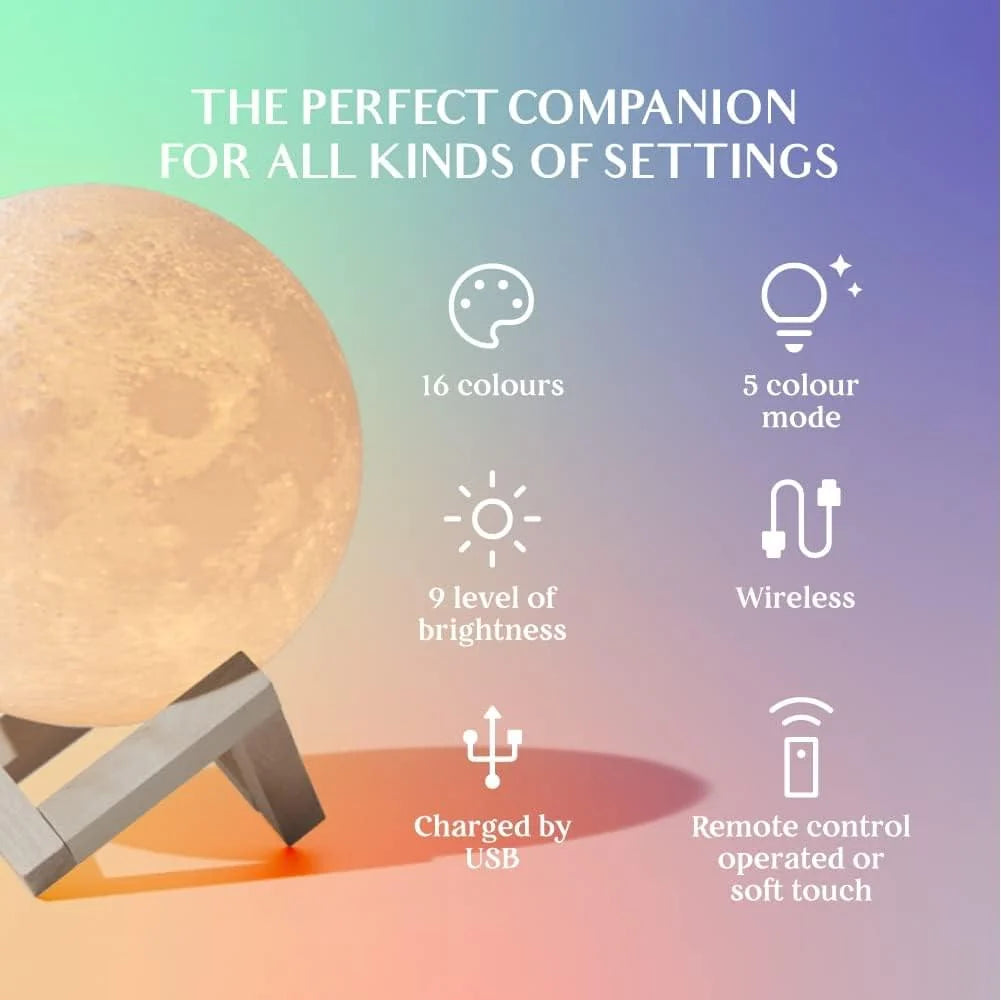 16-Color Lamp with Stand and Remote, Moon Lamp, LED Night Light with Dock, Creative Moon Light Uniq