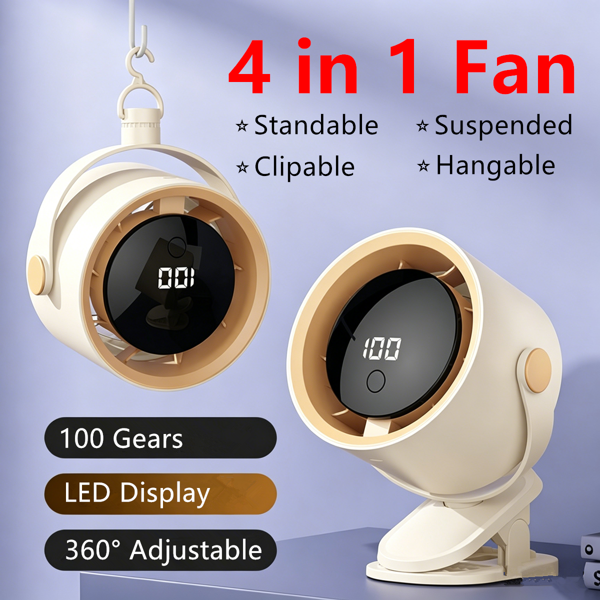 4-in-1 Clip-On Rechargeable Fan