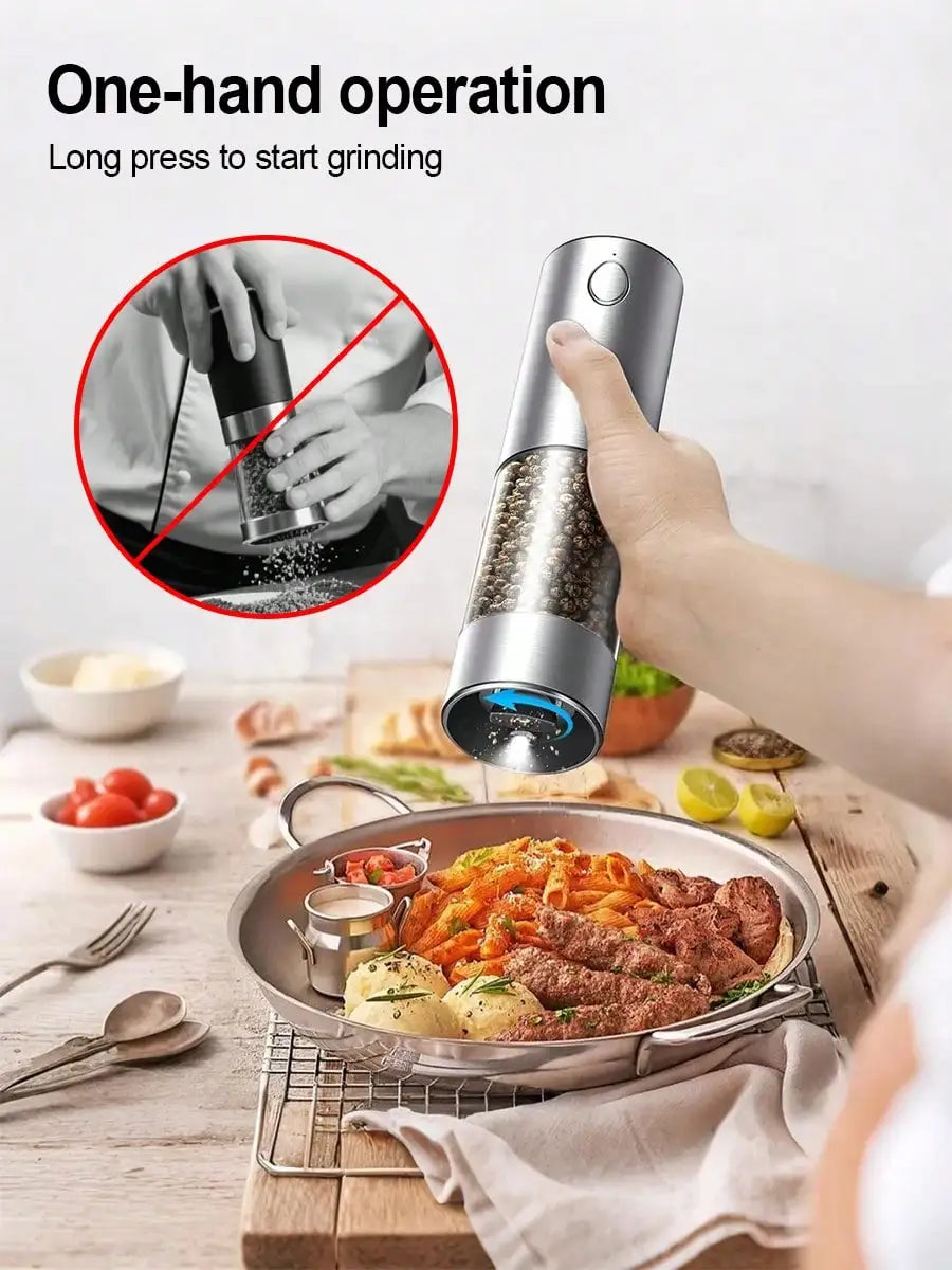 2-Piece Electric Salt Pepper Grinder Set, USB Charging, LED Light One Hand Automatic Operation, Adjustable Thickness Grinding Vibrating Screen,Stainless Steel Housing, Kitchen Gadget Gift Ideas