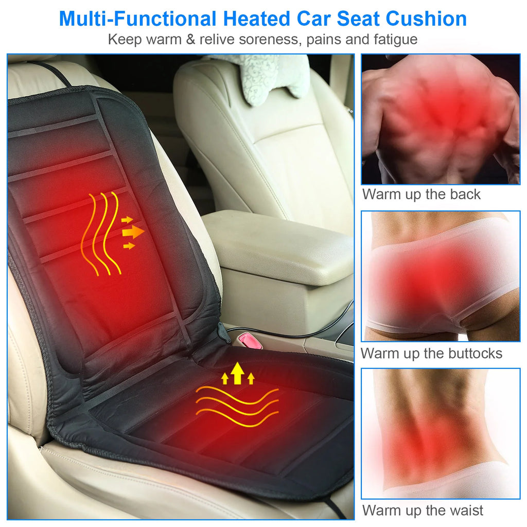 1Pc Heated Car Seat Cushion 12V Auto Seat Cover Warmer with Adjustable Temperature Controller for Cars Trucks SUV