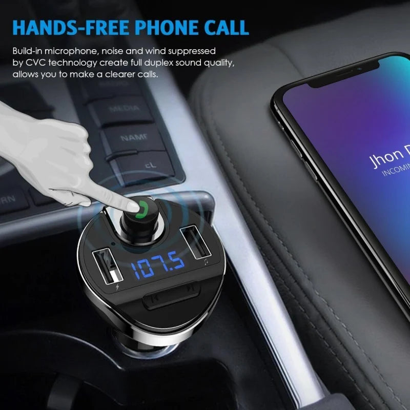 Car Bluetooth T20 Hands-Free FM Transmitter MP3 Player Phone Charger