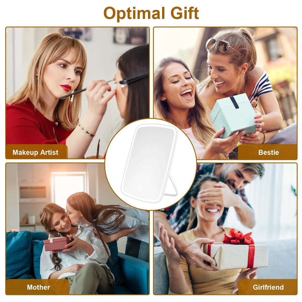 1Pc 5.98X8.62In Lighted Makeup Mirror Vanity Desk Mirror Small LED Mirror with 3 Light Colors Touch Screen Brightness Adjustable USB Rechargeable