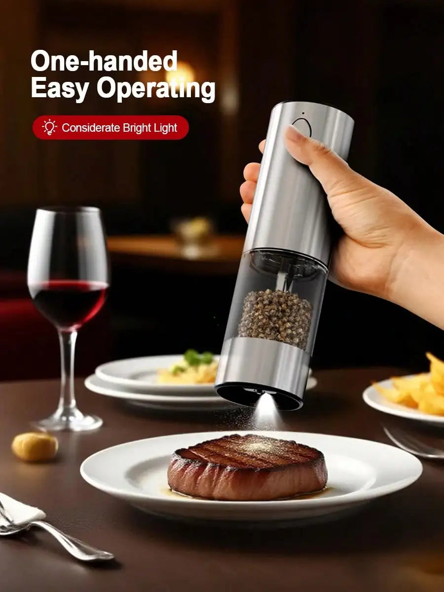 2-Piece Electric Salt Pepper Grinder Set, USB Charging, LED Light One Hand Automatic Operation, Adjustable Thickness Grinding Vibrating Screen,Stainless Steel Housing, Kitchen Gadget Gift Ideas