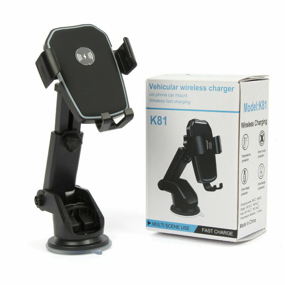 Qi Wireless Fast Charging Car Charger Mount Holder Stand 2 in 1 for Cell Phone