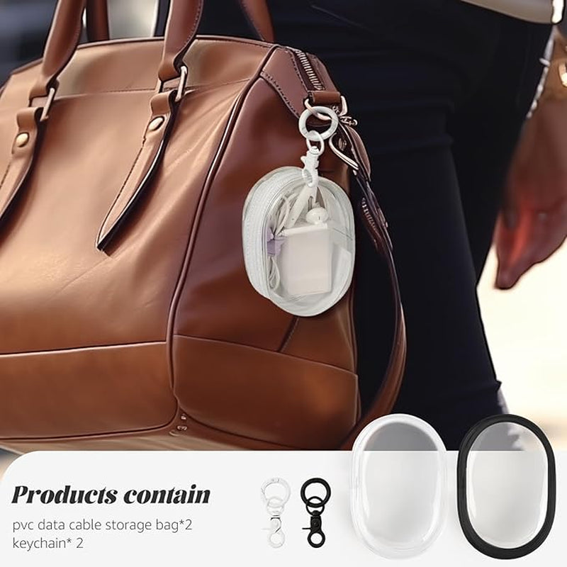 2Pcs PVC Storage Bag for Organizing Data Cables, Chargers, Earphone, Earbud, Keys, Change, Camera Chips, Portable Transparent Storage