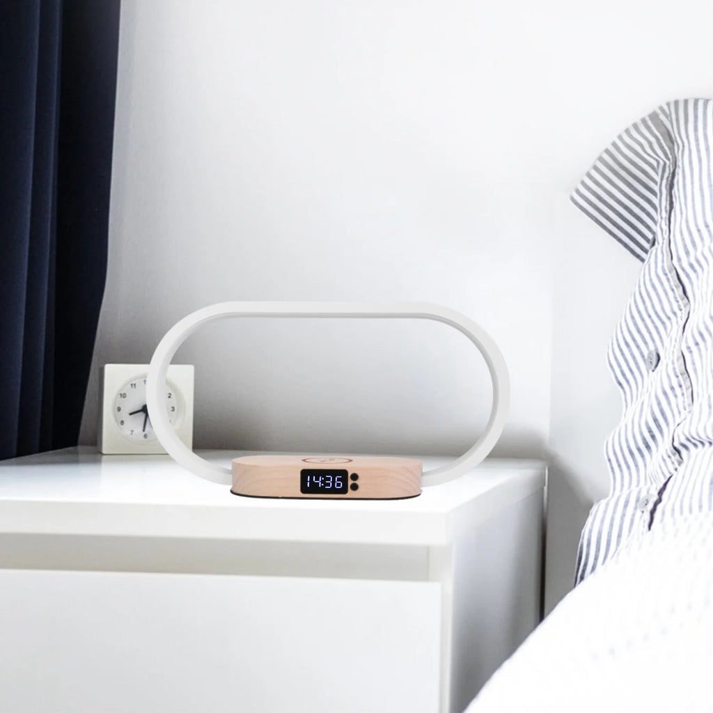 Bedside Lamp with Clock and Wireless Charger