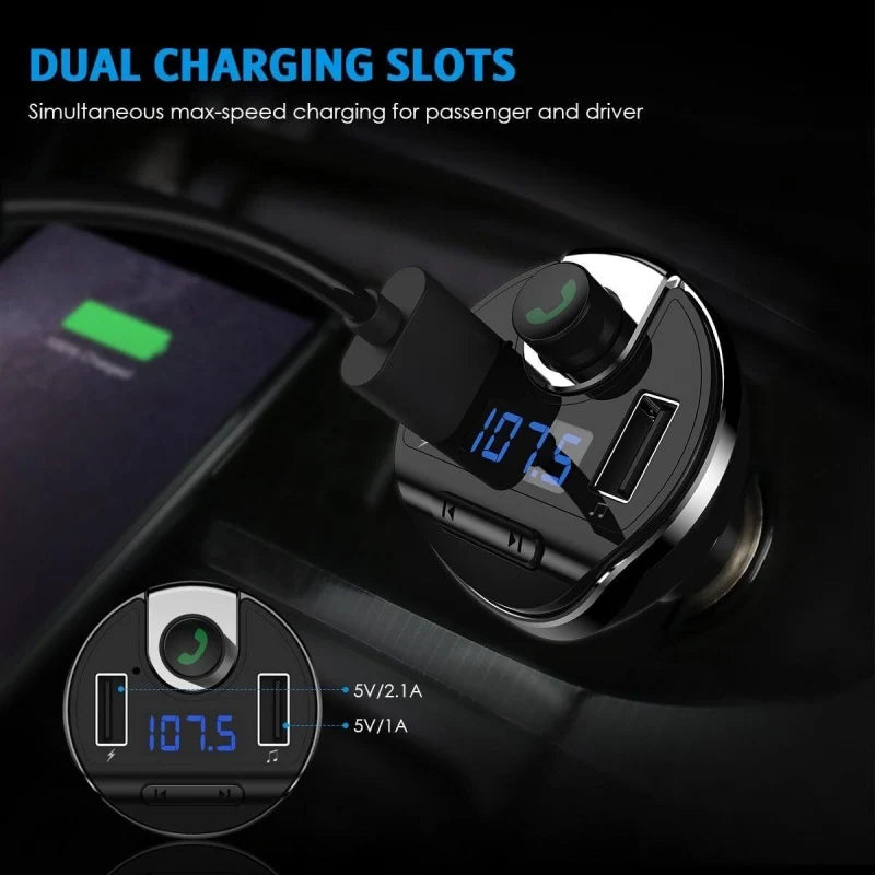 Car Bluetooth T20 Hands-Free FM Transmitter MP3 Player Phone Charger