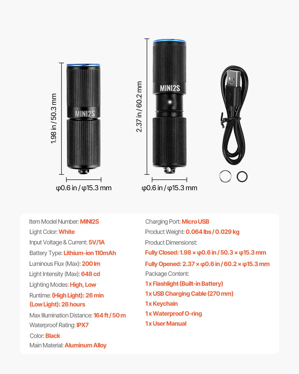 Rechargeable Keychain Flashlight
