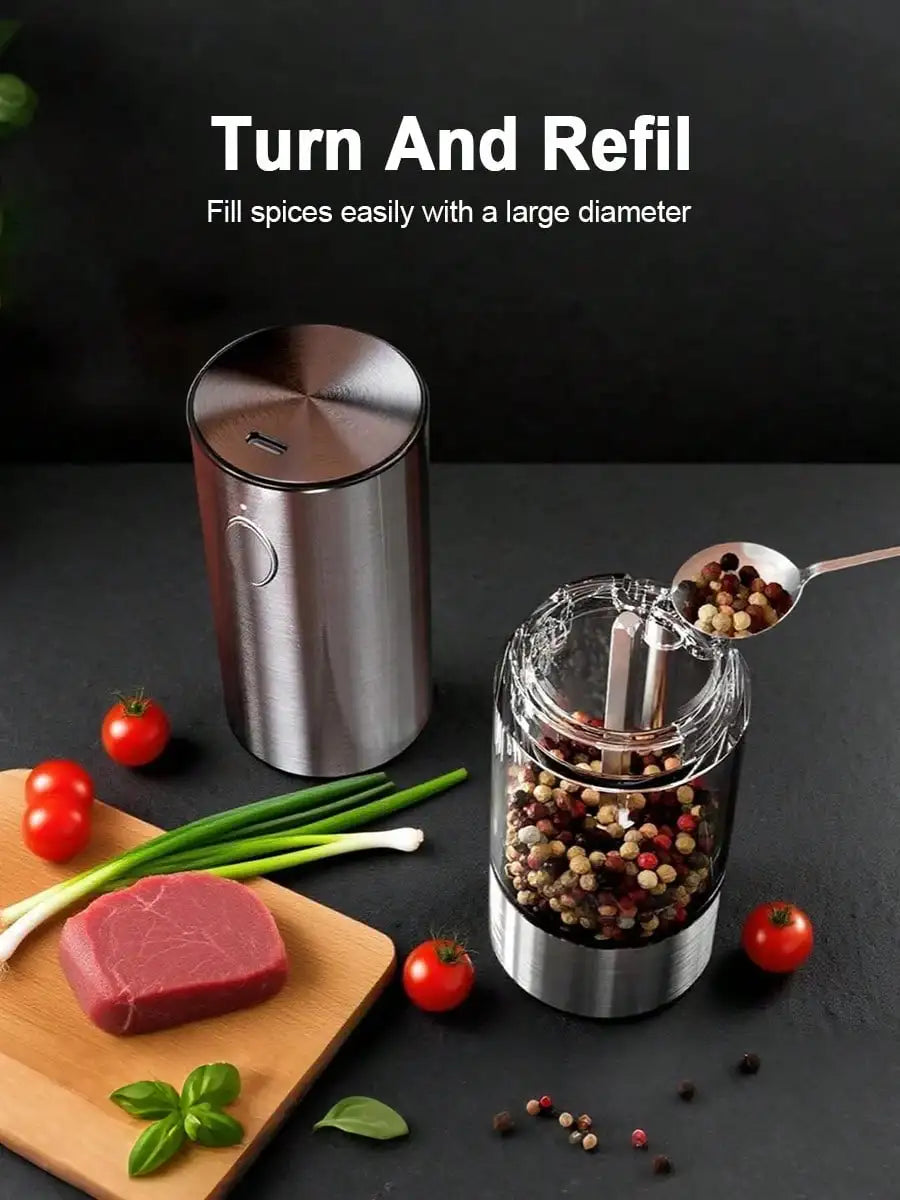 2-Piece Electric Salt Pepper Grinder Set, USB Charging, LED Light One Hand Automatic Operation, Adjustable Thickness Grinding Vibrating Screen,Stainless Steel Housing, Kitchen Gadget Gift Ideas