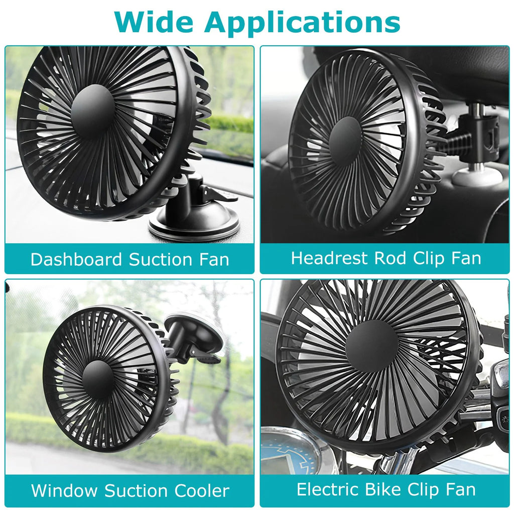 1Pc Car Cooling Fan Portable Rotatable USB Vehicle Fan Backseat Clip Fan Dashboard Window Suction Fan for SUV RV Pickup with 3 Speeds