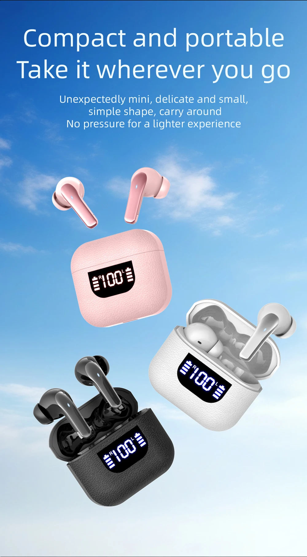 Noise Cancelling Wireless Earbuds with LED Display