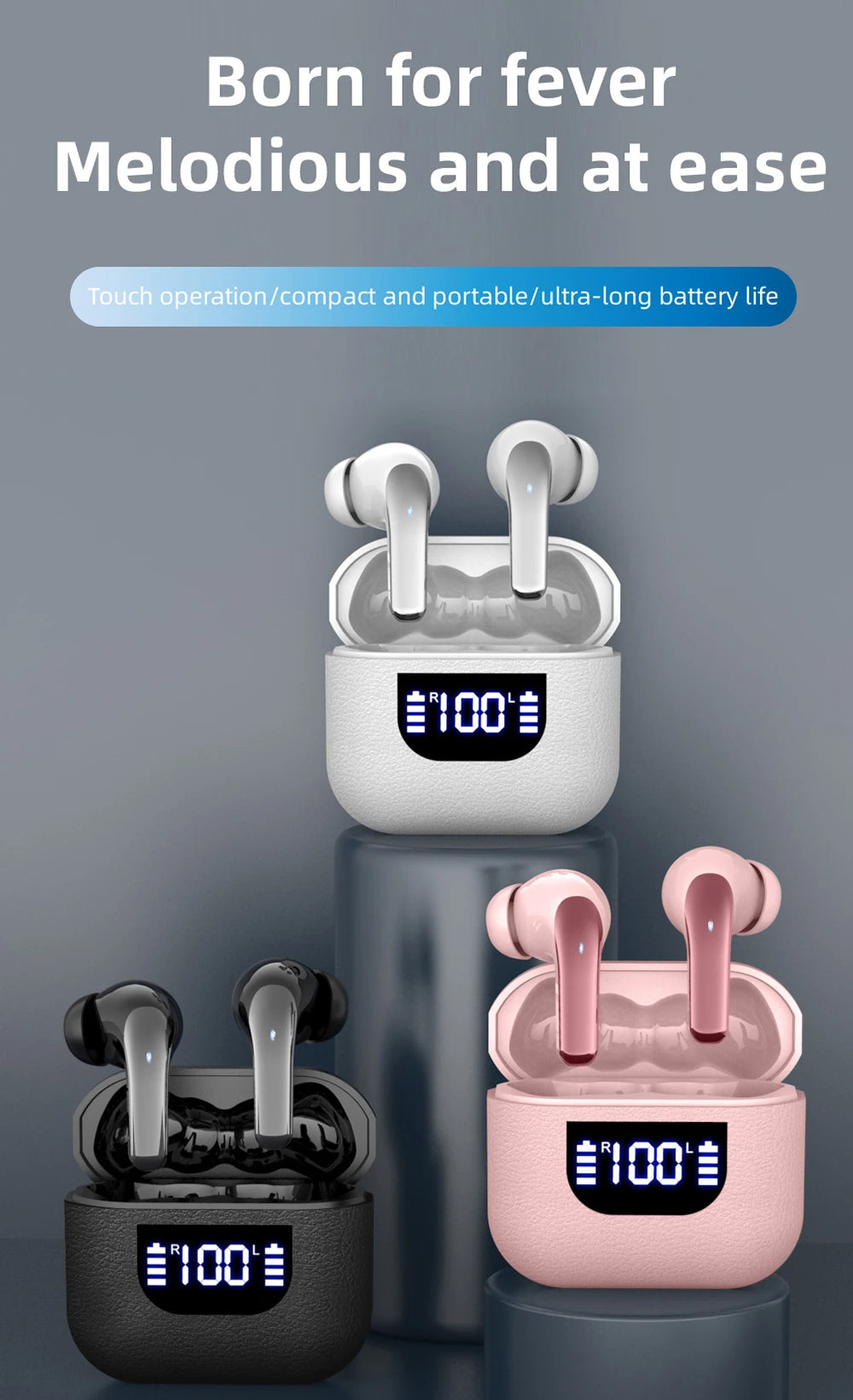 Noise Cancelling Wireless Earbuds with LED Display