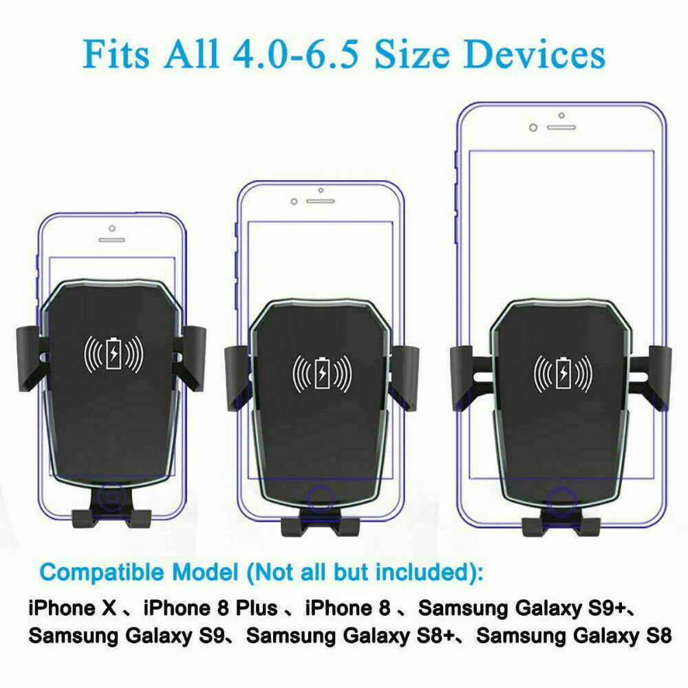 Qi Wireless Fast Charging Car Charger Mount Holder Stand 2 in 1 for Cell Phone