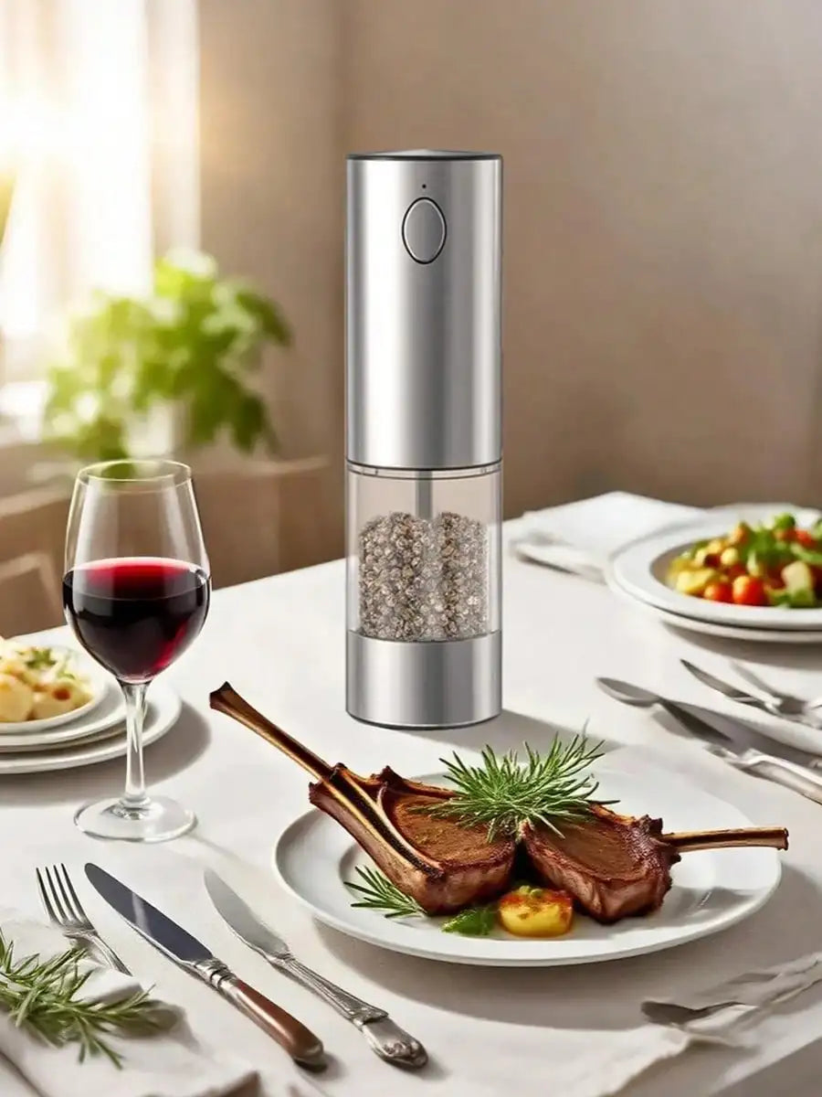 2-Piece Electric Salt Pepper Grinder Set, USB Charging, LED Light One Hand Automatic Operation, Adjustable Thickness Grinding Vibrating Screen,Stainless Steel Housing, Kitchen Gadget Gift Ideas