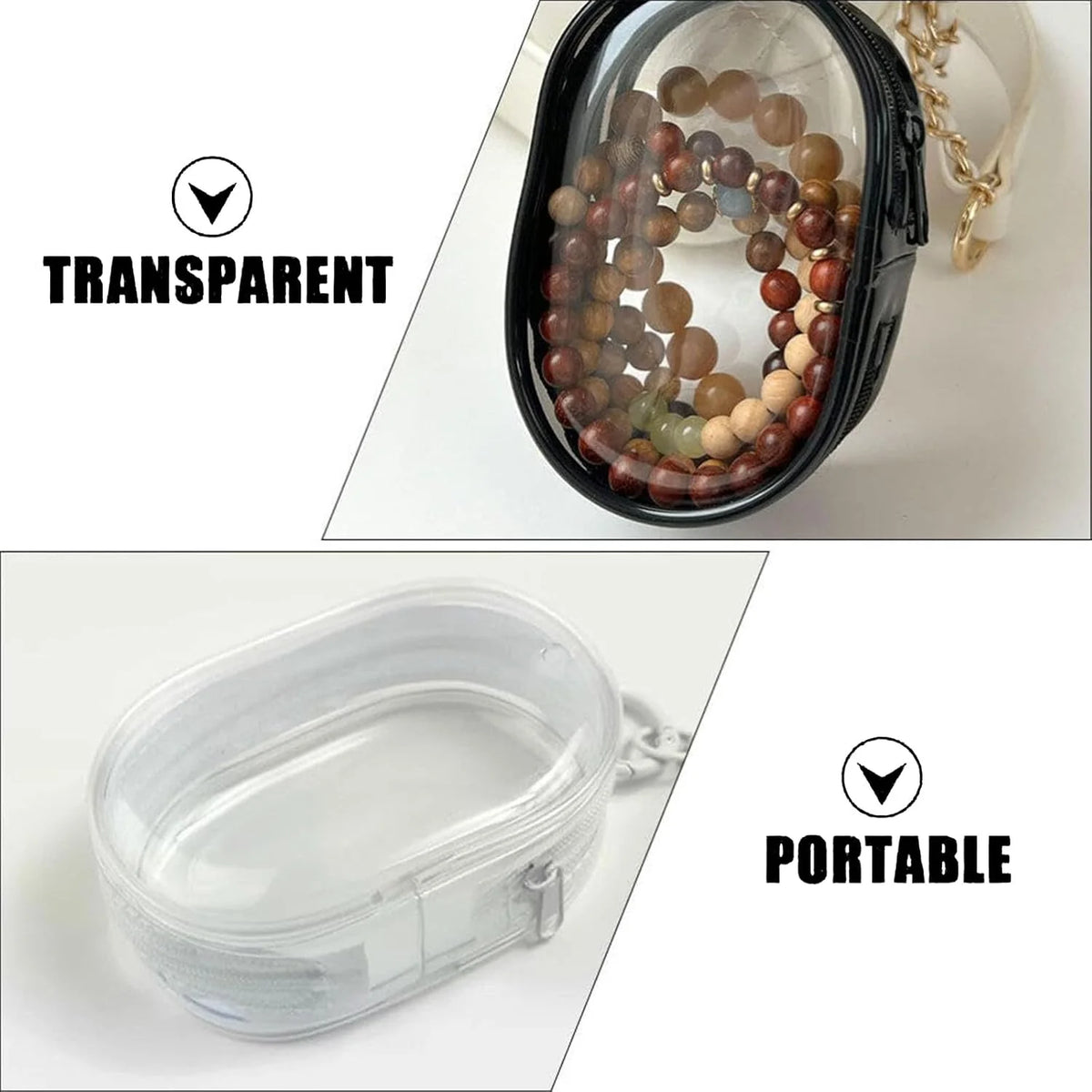 2Pcs PVC Storage Bag for Organizing Data Cables, Chargers, Earphone, Earbud, Keys, Change, Camera Chips, Portable Transparent Storage