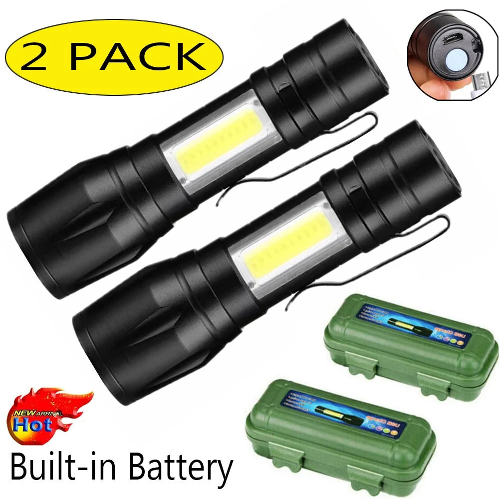 LED Telescopic Flashlight Military Torch USB Rechargeable Pen Light for Camping