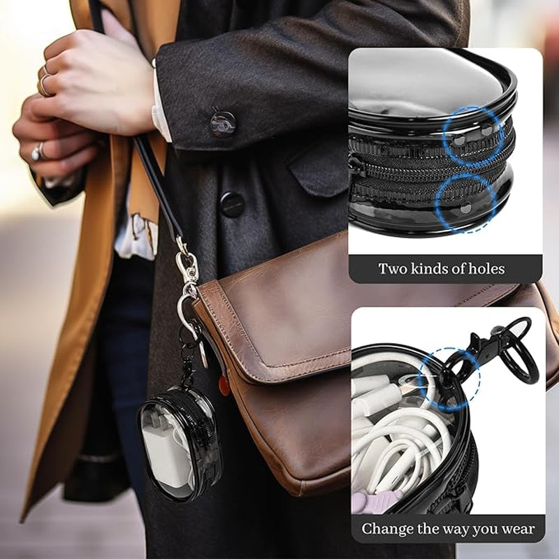 2Pcs PVC Storage Bag for Organizing Data Cables, Chargers, Earphone, Earbud, Keys, Change, Camera Chips, Portable Transparent Storage