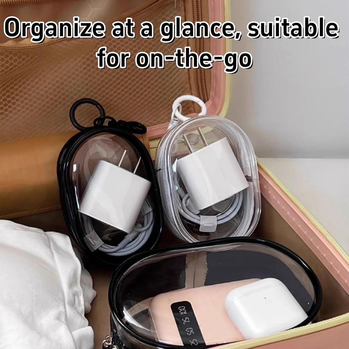 2Pcs PVC Storage Bag for Organizing Data Cables, Chargers, Earphone, Earbud, Keys, Change, Camera Chips, Portable Transparent Storage