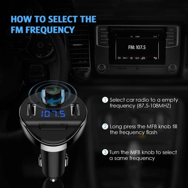 Car Bluetooth T20 Hands-Free FM Transmitter MP3 Player Phone Charger