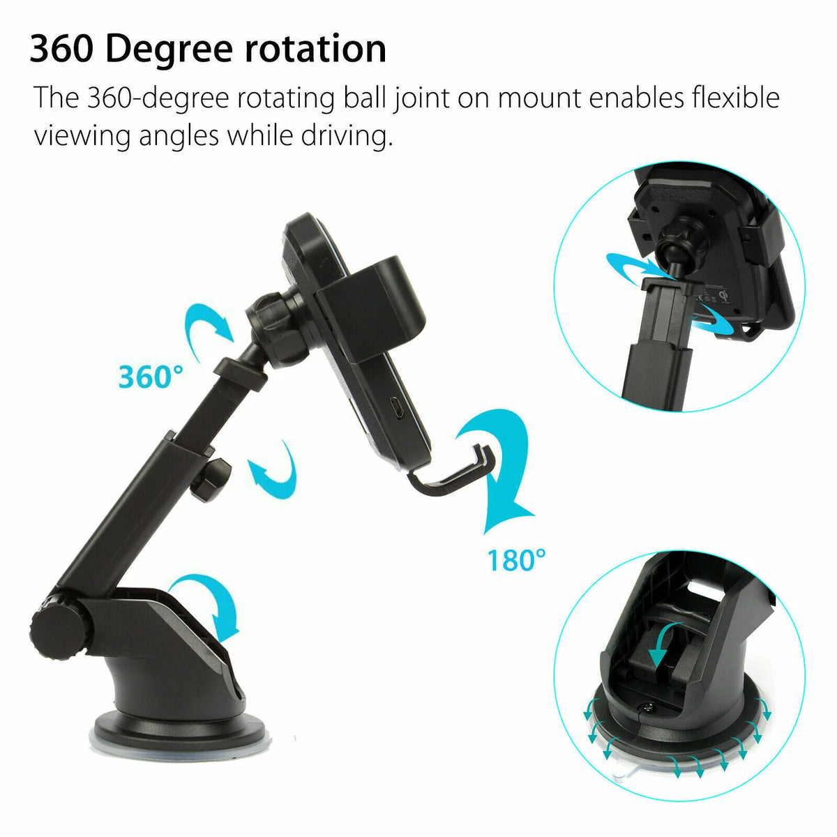 Qi Wireless Fast Charging Car Charger Mount Holder Stand 2 in 1 for Cell Phone