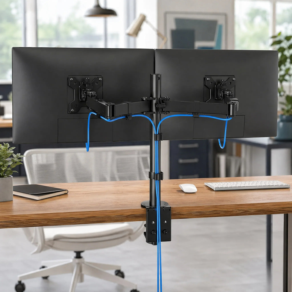 Dual Monitor Stand, Heavy Duty Adjustable Monitor Desk Mount for 2 Screens up to 32 Inches, Fully Adjustable Height, Tilt, Swivel, Rotate, Supports 17.6 Lbs per Monitor Arm, Easy Installation