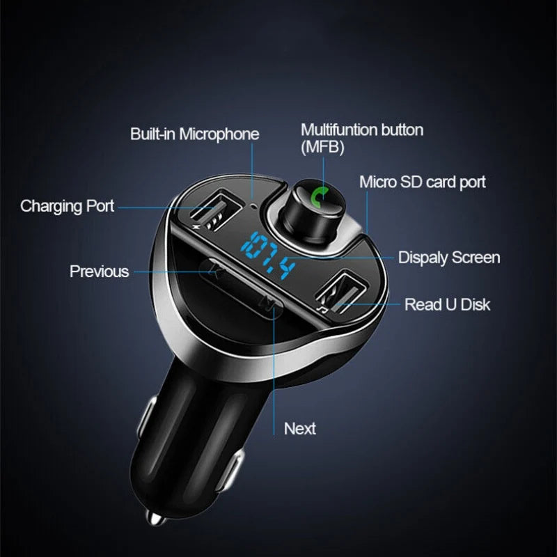 Car Bluetooth T20 Hands-Free FM Transmitter MP3 Player Phone Charger
